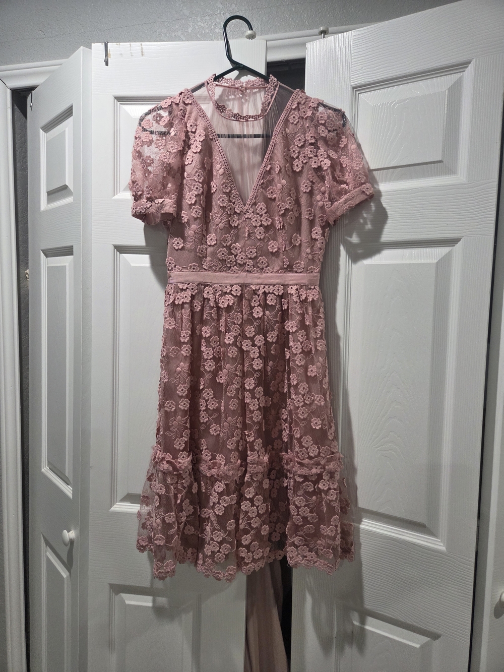 French Connection Dusty Rose Lace Midi Dress XXS
